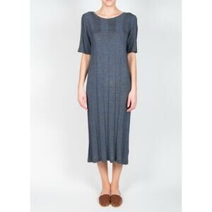 Micaela Greg Blue Wide Rib T Shirt Sweater Dress Midi Shirt Sleeve Womens Size M